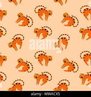 Nahtlose Muster mit cute cartoon Tiger für Kinder drucken. Flache Vector Illustration. Stock Vektor