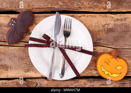 Tischset für Halloween Dinner. Stockfoto