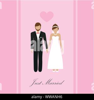 Just married Grußkarten mit Braut und Bräutigam Vektor-illustration EPS 10. Stock Vektor