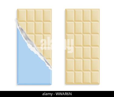Weiße Schokolade bars in Wrapper mock up Set, leeres Paket mit Platz für Text auf weißem Hintergrund. Vector Illustration Stock Vektor