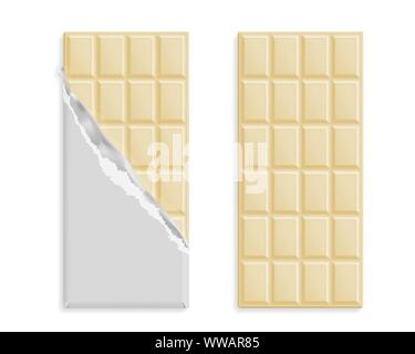 Weiße Schokolade bars in Wrapper mock up Set, leeres Paket mit Platz für Text auf weißem Hintergrund. Vector Illustration Stock Vektor