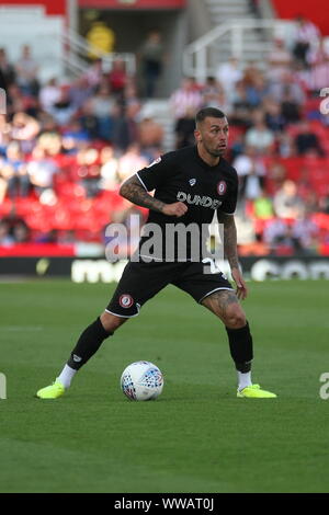 Stoke-on-Trent, Großbritannien. 14 Sep, 2019. Jack Jagd von Bristol City auf der Kugel während der Sky Bet Championship Match zwischen Stoke City und Bristol City im Britannia Stadium, Stoke-on-Trent am Samstag, dem 14. September 2019. (Foto: Simon Newbury | MI Nachrichten) nur die redaktionelle Nutzung, eine Lizenz für die gewerbliche Nutzung erforderlich. Foto darf nur für Zeitung und/oder Zeitschrift redaktionelle Zwecke Credit: MI Nachrichten & Sport/Alamy Live-Nachrichten verwendet werden. Stockfoto