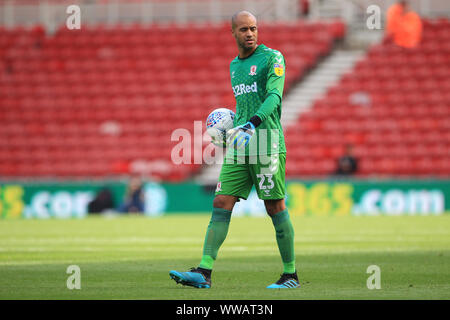 Middlesborough, Großbritannien. 14 Sep, 2019. Darren Randolph von Middlesbrough während der Sky Bet Championship Match zwischen Middlesbrough und Lesung im Riverside Stadium, Middlesbrough am Samstag, dem 14. September 2019. (Credit: Mark Fletcher | MI Nachrichten) nur die redaktionelle Nutzung, eine Lizenz für die gewerbliche Nutzung erforderlich. Foto darf nur für Zeitung und/oder Zeitschrift redaktionelle Zwecke Credit: MI Nachrichten & Sport/Alamy Live-Nachrichten verwendet werden. Stockfoto