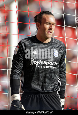 14. September 2019; das Tal, Charlton, London, England; Englische Meisterschaft Fußball, Charlton Athletic gegen Birmingham City; Torwart Lee Camp von Birmingham City - Streng redaktionelle Verwendung. Keine Verwendung mit nicht autorisierten Audio-, Video-, Daten-, Spielpläne, Verein/liga Logos oder "live" Dienstleistungen. On-line-in-Match mit 120 Bildern beschränkt, kein Video-Emulation. Keine Verwendung in Wetten, Spiele oder einzelne Verein/Liga/player Publikationen Stockfoto