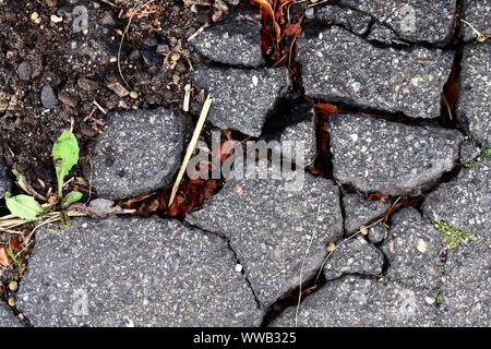 Detailansicht auf Asphalt Oberflächen von verschiedenen Straßen und Wege in einer Nahaufnahme Stockfoto