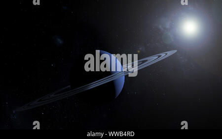 Unbekannten Planeten im Weltraum mit Sternen und Nebeln. Die Erforschung des Weltraums. 3D-Darstellung. Stockfoto