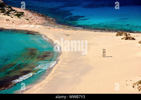 Die berühmten 'Double' Strand als "imos" in Elafonisos Island, Lakonien, Peloponnes, Griechenland. Stockfoto