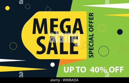 Angebot megal-Verkauf Banner, bis zu 50% Rabatt. Stock Vektor