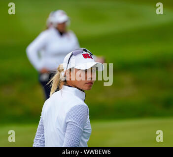 Auchterarder, Schottland, Großbritannien. 14. September 2019. Samstag nachmittag Fourballs Spiele in 2019 Solheim Cup am hundertjährigen Kurs in Gleneagles. Abgebildet; Danielle Kang von Team USA. Iain Masterton/Alamy leben Nachrichten Stockfoto