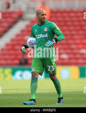 Middlesbrough, UK. 14. September 2019. Darren Randolph von Middlesbrough während der Sky Bet Championship Match zwischen Middlesbrough und Lesung im Riverside Stadium, Middlesbrough am Samstag, dem 14. September 2019. (Credit: Mark Fletcher | MI Nachrichten) nur die redaktionelle Nutzung, eine Lizenz für die gewerbliche Nutzung erforderlich. Foto darf nur für Zeitung und/oder Zeitschrift redaktionelle Zwecke Credit: MI Nachrichten & Sport/Alamy Live-Nachrichten verwendet werden. Stockfoto