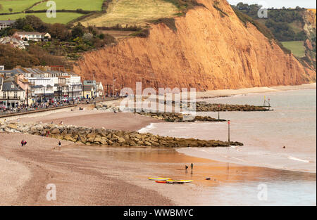 Blick über Sidmouth Strand Salcombe Hill, Devon, Großbritannien Stockfoto