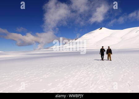 Tongariro Crossing im Winter, ngauruhoe, der große Spaziergang, Neuseeland Stockfoto