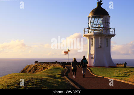 Cape Reinga Leuchtturm, weit im Norden, Neuseeland, Northland, Sonnenuntergang Stockfoto