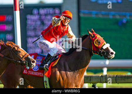 Toronto, Ontario, USA. 14 Sep, 2019. TORONT, Kanada - 14.SEPTEMBER: El Tormenta #1, geritten von Eurico da Silva, gewinnt das Woodbine Mile an Woodbine Race Track am 14. September 2019 in Toronto, Ontario, Kanada. Kaz Ishida/Eclipse Sportswire/CSM/Alamy leben Nachrichten Stockfoto