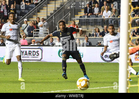 Chester, Pennsylvania, USA. 14 Sep, 2019. Die Union SERGIO SANTOS (17.) in Aktion gegen LAFC während des Spiels an Talen Energie Stadion in Chester, Pennsylvania Credit: Ricky Fitchett/ZUMA Draht/Alamy leben Nachrichten Stockfoto