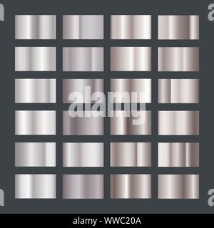 Silber Metall Gradienten. Sammlung von Chrome Muster. Realistische glänzen metallischen Vorlage. Vektor Stock Vektor
