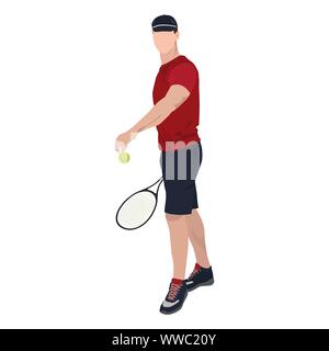 Tennis Spieler mit Ball und Schläger, Vektor flach isoliert Abbildung Stock Vektor