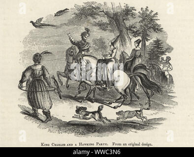 König Karl VI. von Frankreich, dem Geliebten oder der Mad, genießen eine Hawking Party mit Entourage, der König Jagd nach einem Anfall von Wahnsinn in 1392. Holzschnitt nach einem beleuchteten Manuskript von Sir John's Froissart Chroniken von England, Frankreich, Spanien und den angrenzenden Ländern, von der zweiten Hälfte der Regierungszeit von Edward II. an der Krönung von Heinrich IV., George Routledge, London, 1868. Stockfoto