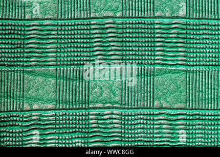 Textur des echten plaid Leder close-up, grüne Farbe. Platz für Hintergrund, kopieren Stockfoto