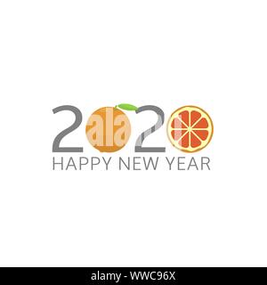 2020 Frohes neues Jahr. Grapefruit Symbol, Vector Illustration Stock Vektor