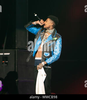 San Jose, USA. 15 Sep, 2019. Blueface führt während der 'Könige der West' Tour, SAP 25-Jähriges Festival Wochenende, an SAP-Center am 14. September 2019, in San Jose, Kalifornien. Credit: MediaPunch Inc/Alamy leben Nachrichten Stockfoto