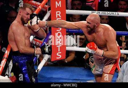 LAS VEGAS, Nevada - 14. SEPTEMBER: Fury Tyson während seiner heavyweight bout gegen Otto Wallin bei der T-Mobile Arena, am 14. September 2019 in Las Vegas, Nevada. Tyson durch einstimmigen Beschluss nach der 12-Runden Kampf gewonnen. MB Media Stockfoto