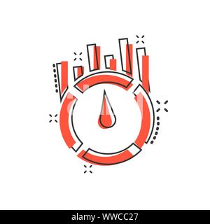 Benchmark messen Symbol im Comic-stil. Dashboard Bewertung vektor Cartoon Illustration auf weißem Hintergrund isoliert. Fortschritt Service Business Konzept sp Stock Vektor