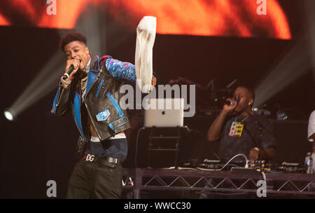 San Jose, USA. 15 Sep, 2019. Blueface führt während der 'Könige der West' Tour, SAP 25-Jähriges Festival Wochenende, an SAP-Center am 14. September 2019, in San Jose, Kalifornien. Credit: MediaPunch Inc/Alamy leben Nachrichten Stockfoto