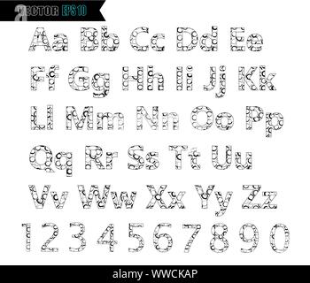 Alphabet schrift Vorlage. Satz von Buchstaben und Zahlen line Design. Vector Illustration Stock Vektor