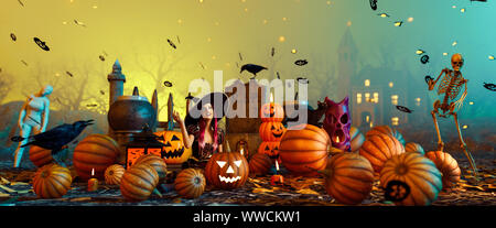 Halloween Magic night, 3D-Darstellung Stockfoto