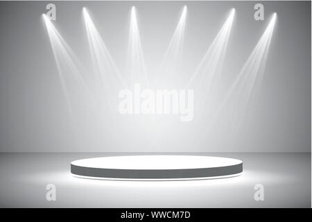 Weiße, runde Podium. Sockel. Szene. Vector Illustration. Stock Vektor