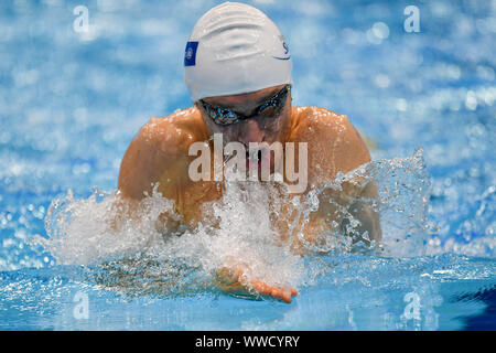 London, Großbritannien. 15. September 2019. MenÕs RussianÕs Andrei Kalina in 100m Brust SB 8 Während 2019 weltweit Para Schwimmen Allianz Meisterschaften - Tag 7 Heizt in London Aquatics Center am Sonntag, den 15. September 2019. LONDON ENGLAND. Credit: Taka G Wu/Alamy leben Nachrichten Stockfoto