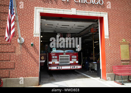 Stadt Chicago Feuerwehr Motor 8 in chinatown Die backdraft Firehouse Chicago Illinois USA Stockfoto