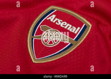 Nahaufnahme von Arsenal x Adidas 19/20 Startseite Stockfoto
