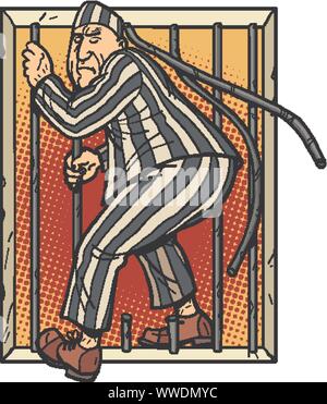 Ein gefangener entkommt aus dem Gefängnis. Jailbreak. Comic cartoon Pop Art retro Abbildung hand Zeichnung Stock Vektor