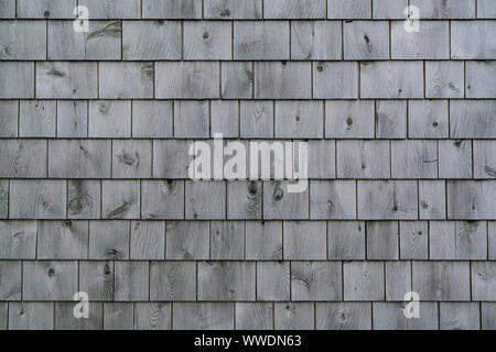 Äußere einer Verwitterten grauen Cedar shingle Wand Stockfoto