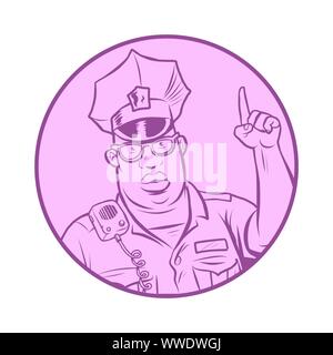 Polizei Index Finger nach oben. Comic cartoon Pop Art retro Vektor Zeichnung Abbildung Stock Vektor