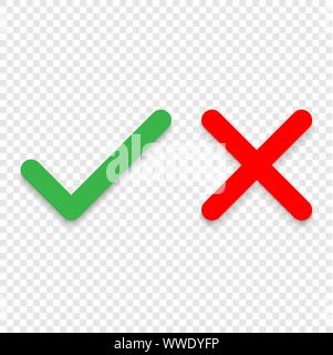 Grünen Haken und Rotes Kreuz Häkchen Zeile für Symbole. Vector Illustration auf weißem Hintergrund Stock Vektor