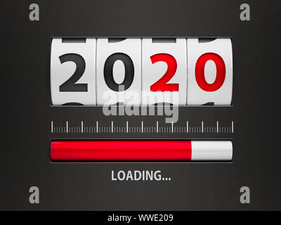Design Komponente eines Zählers wählen, zeigt das neue Jahr 2020, 3D-Rendering, 3D-Darstellung Stockfoto