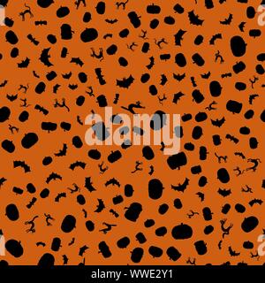 Vektor halloween nahtlose Muster - schwarze Silhouetten auf orange Hintergrund Stock Vektor