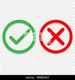 Grünen Haken und Rotes Kreuz Häkchen Zeile für Symbole. Vector Illustration auf weißem Hintergrund Stock Vektor
