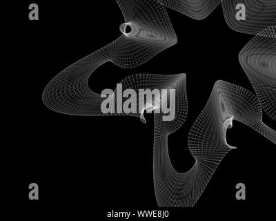 Abstrakte parametrische wire-frame mesh Struktur auf schwarzen Hintergrund, 3D-Rendering illustration Stockfoto