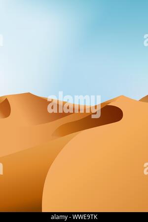 Vertikale endlose trockene Wüstenlandschaft mit Sanddünen und klaren blauen Himmel, Vector Illustration. Stock Vektor