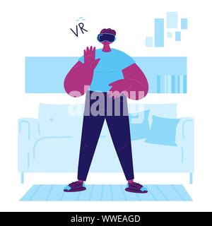 Begeisterte Menschen mit einem virtuellen realityVR Headset Stock Vektor