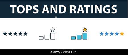 Tops und Ratings Icon Set. Vier einfache Symbole in verschiedenen Stilrichtungen von smm icons Collection. Kreative Tops und Ratings Icons, Outline, farbig Stock Vektor