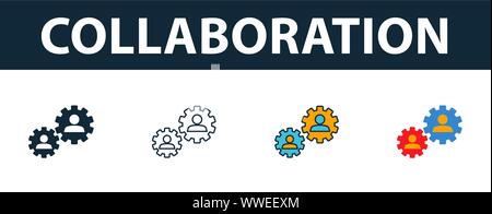 Symbol Zusammenarbeit gesetzt. Vier einfache Symbole in verschiedenen Stilrichtungen von soft skills icons Collection. Kreative Zusammenarbeit Icons, Umriss Stock Vektor