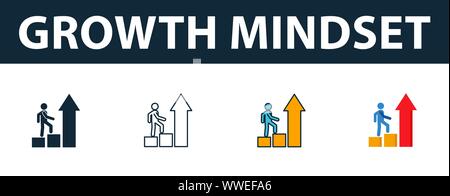 Wachstum Denkrichtung Icon Set. Vier einfache Symbole in verschiedenen Stilrichtungen von soft skills icons Collection. Kreative Wachstum Denkrichtung Icons, Umriss Stock Vektor
