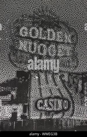 Feine schwarze und weiße Kunst Fotografie von den 1970er Jahren von Las Vegas/ikonische Golden Nugget Casino neon Festzelt Zeichen in hohem Kontrast. Stockfoto