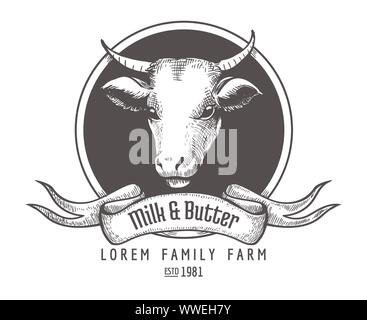Vintage Milch Kuh logo Stock Vektor