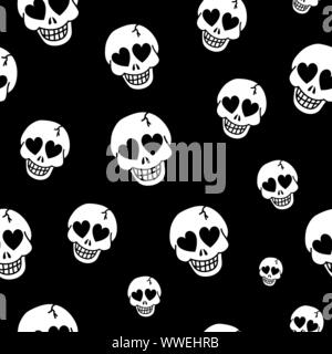 Vektor Textur. Nahtlose Hintergrund mit Herzen und Schädel. Schädel liebe herz Muster. Tödliche amur Hintergrund. Stock Vektor